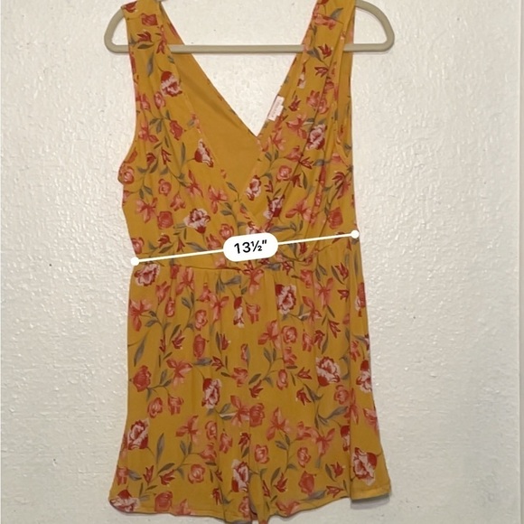 Xhileration mustard, color, yellow floral, romper, size large - Picture 3 of 7